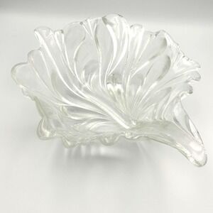 Vintage Mikasa Walther Glass Mid-Century Leaf Crystal Bowl, Centerpiece